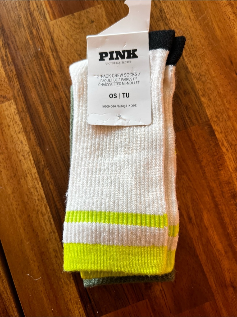 PINK Victoria's Secret Women’s Crew Socks - White, Green, Neon (2 pack)